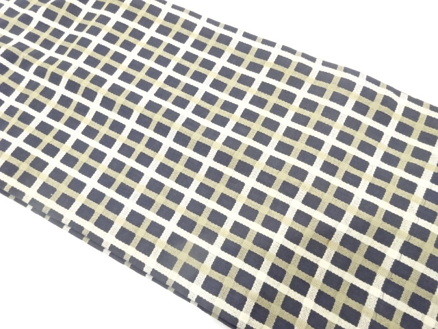 JAPANESE KIMONO / ANTIQUE NAGOYA OBI / COTTON / WOVEN GRID